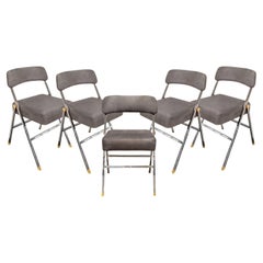 Karl Springer Rare Set of 5 Folding Chairs with Polished Chrome and Brass, 1980s
