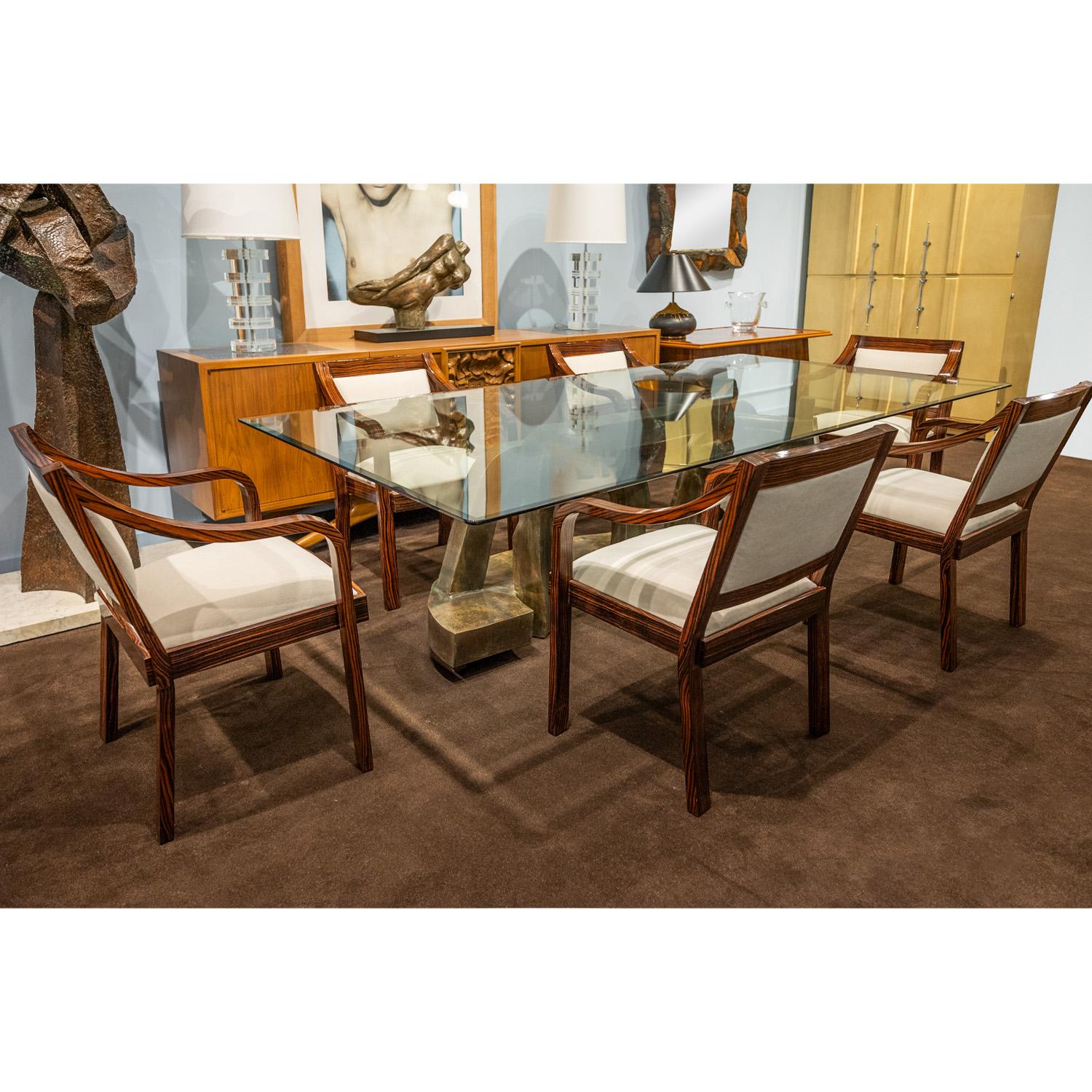 Velvet Karl Springer Rare Set of 6 Dining Chairs in Macassar Ebony 1980s
