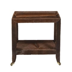 Karl Springer Rare "Telephone Table" in Brown Pony Skin 1980s (Signed)