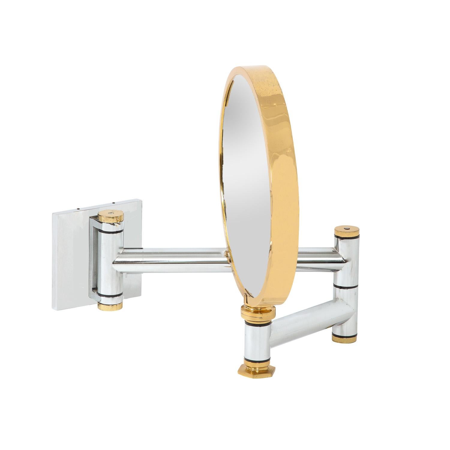 Modern Karl Springer Rare Wall-Mounted Mirror in Polished Chrome and Brass 1980s For Sale