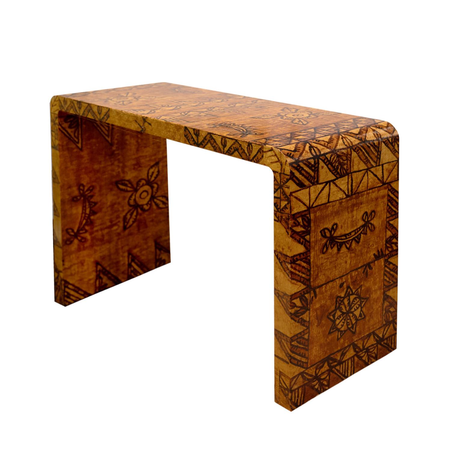 Mid-Century Modern Karl Springer Rare Waterfall Console Table in Lacquered African Batik 1970s