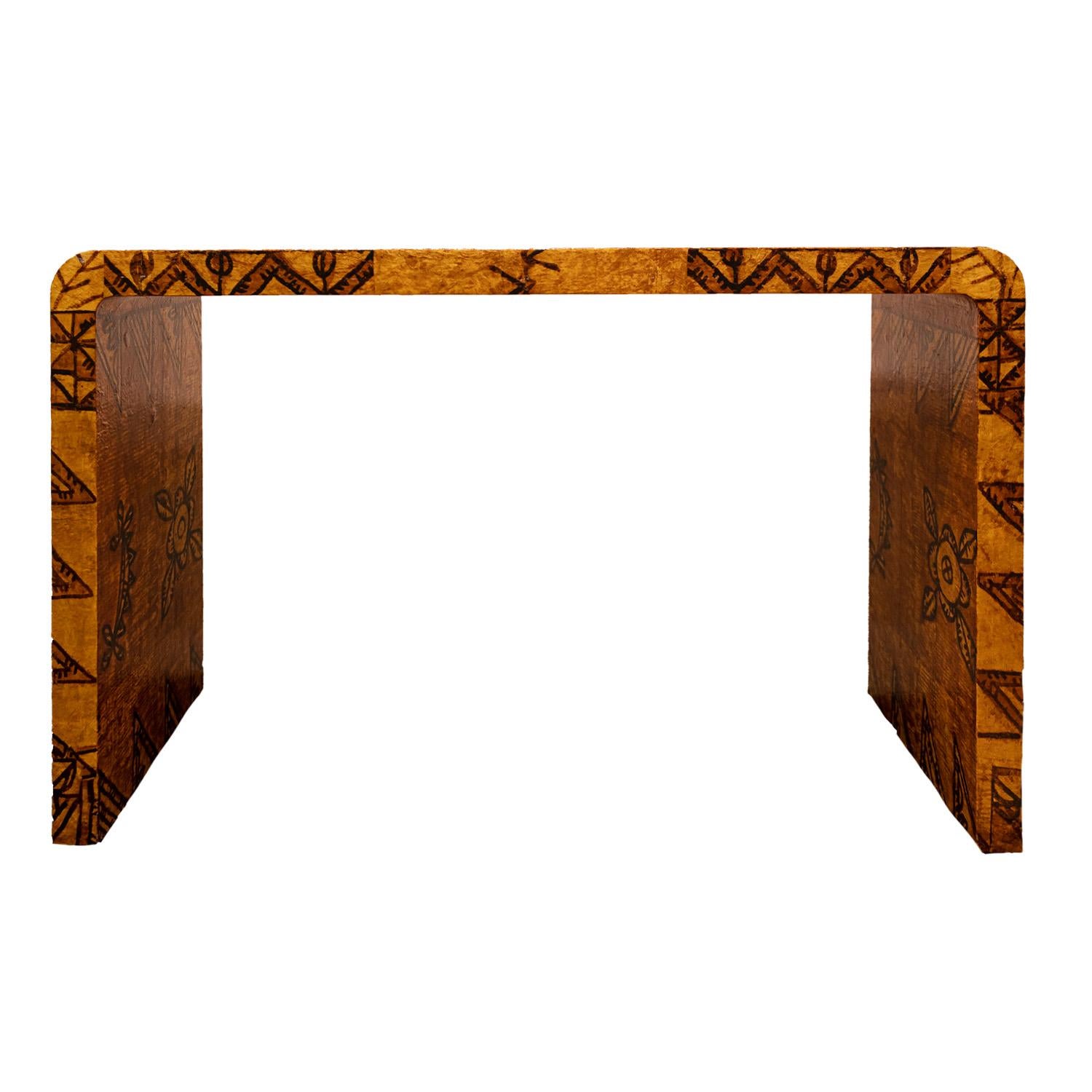 American Karl Springer Rare Waterfall Console Table in Lacquered African Batik 1970s