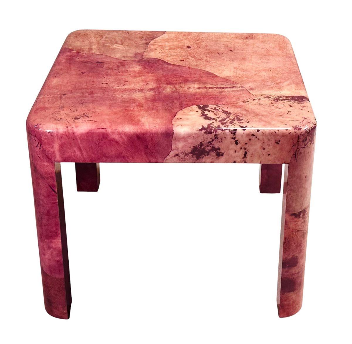 Karl Springer Red Goat Skin Game/Center/Dining Table, 1970. Table is original and absolutely gorgeous.
Measures 30