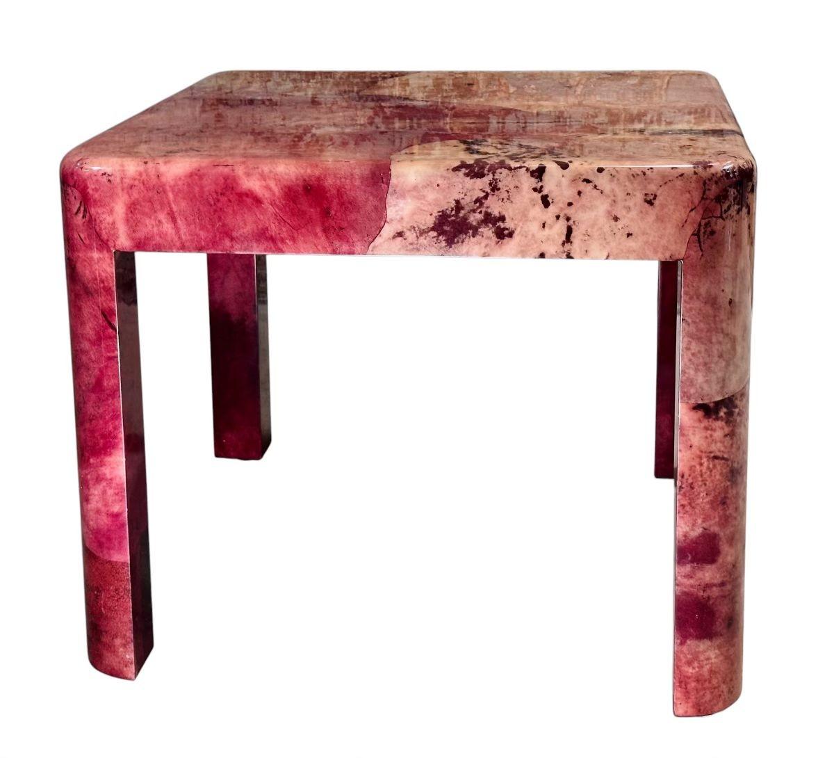 Karl Springer Red Goatskin Game/Center/Dining Table, 1970 In Good Condition In Chicago, IL