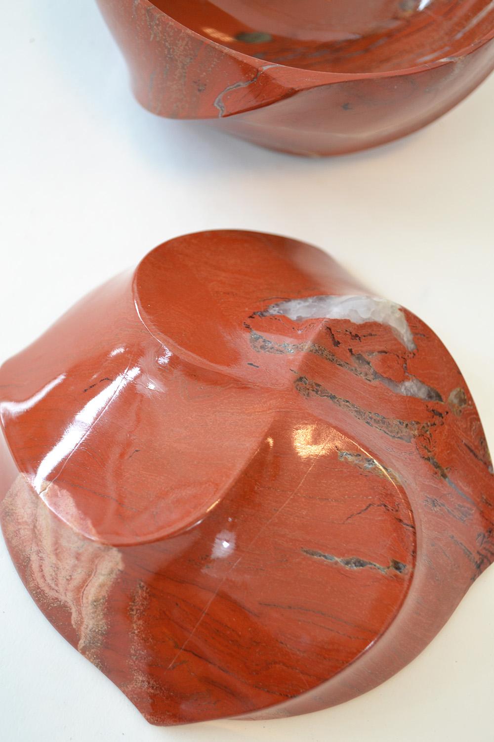 Karl Springer Red Jasper and Tiger Eye Box and Candle Holders 1980's 4