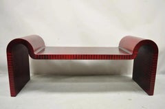 Karl Springer Red Leather Art Deco Sculptural Waterfall Bench Mid Century Modern
