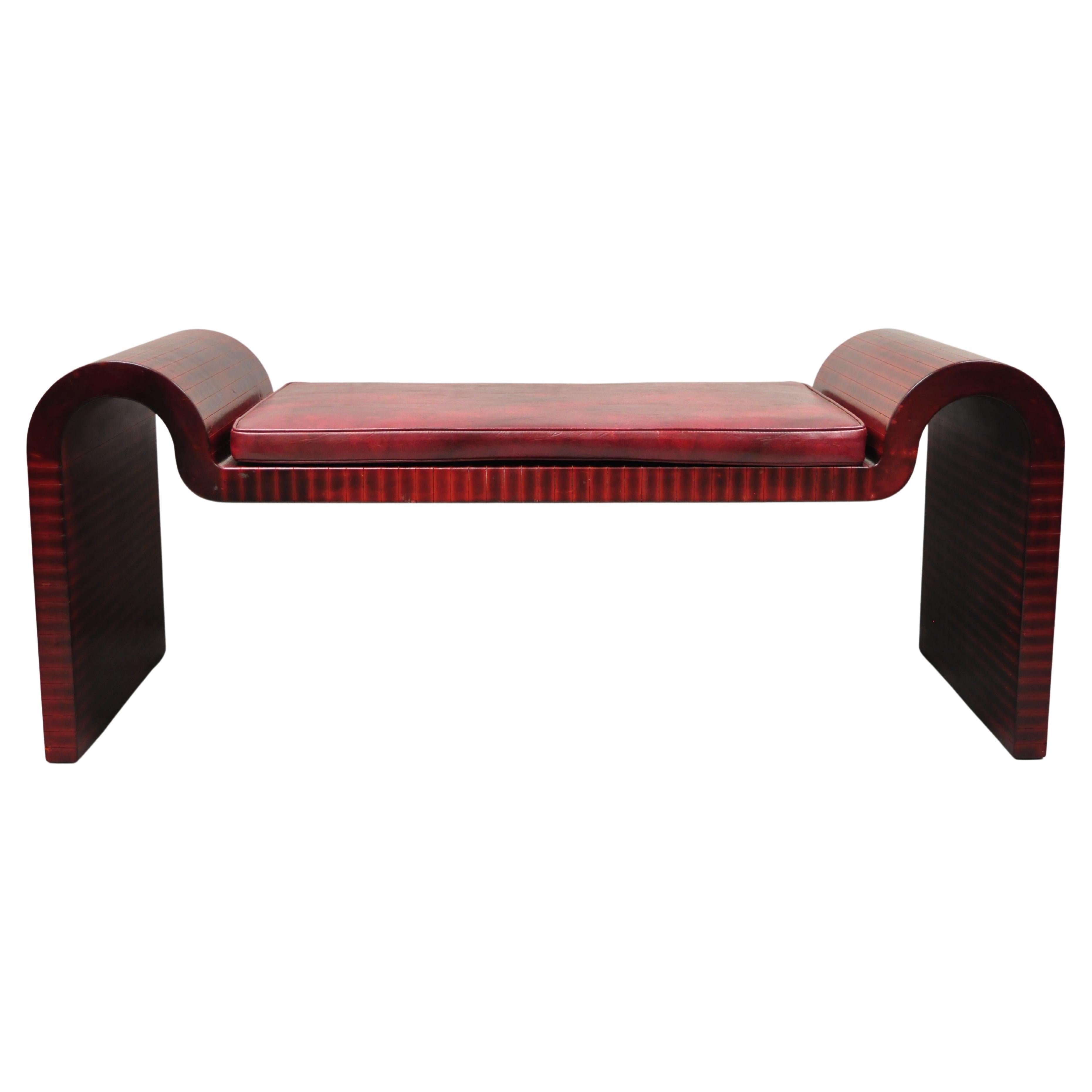 Karl Springer Red Leather Art Deco Sculptural Waterfall Bench Mid-Century Modern