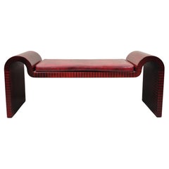 Karl Springer Red Leather Art Deco Sculptural Waterfall Bench Mid-Century Modern