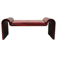 Karl Springer Red Leather Art Deco Sculptural Waterfall Bench Mid Century Modern