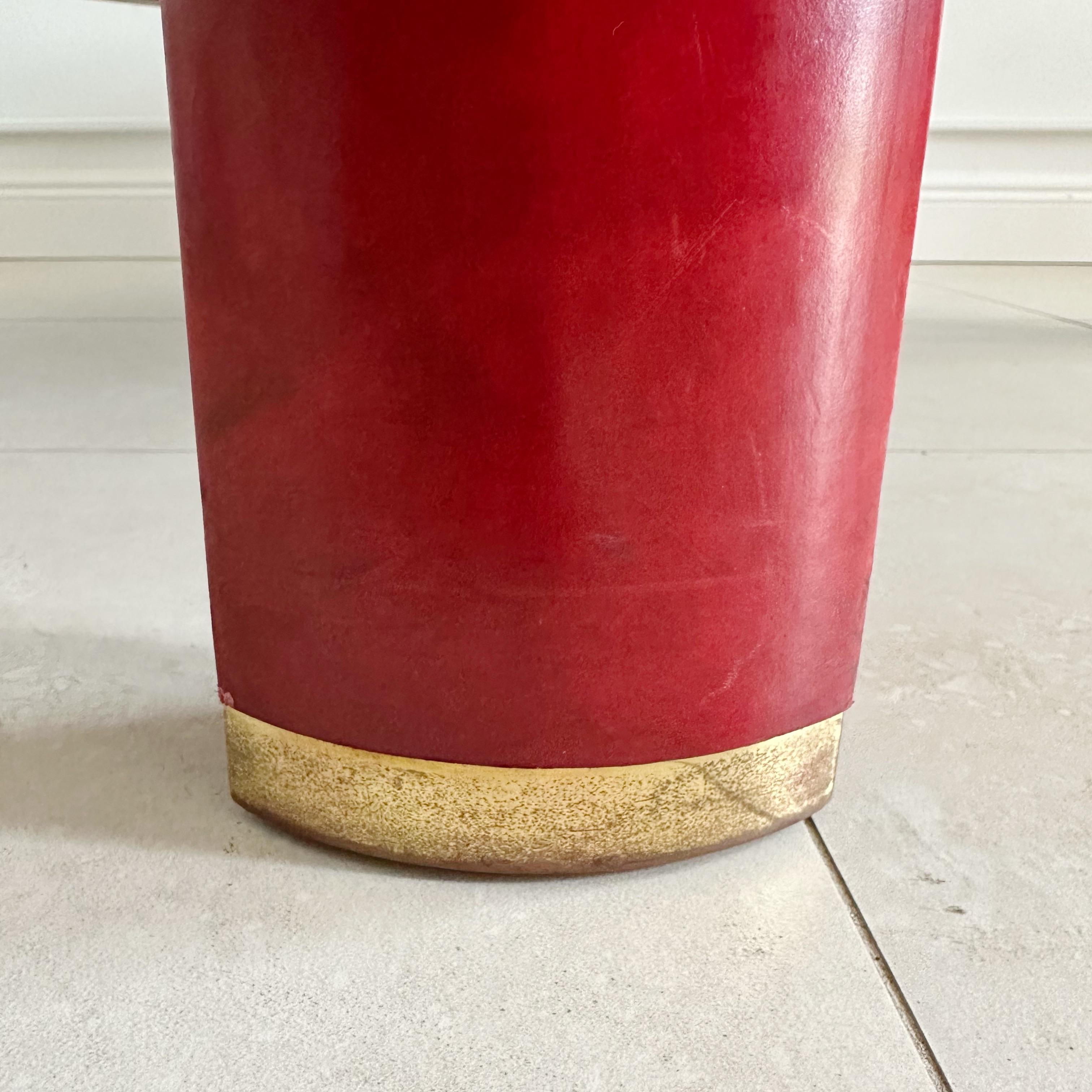 American Karl Springer Red Leather Coffee Table, 1980s