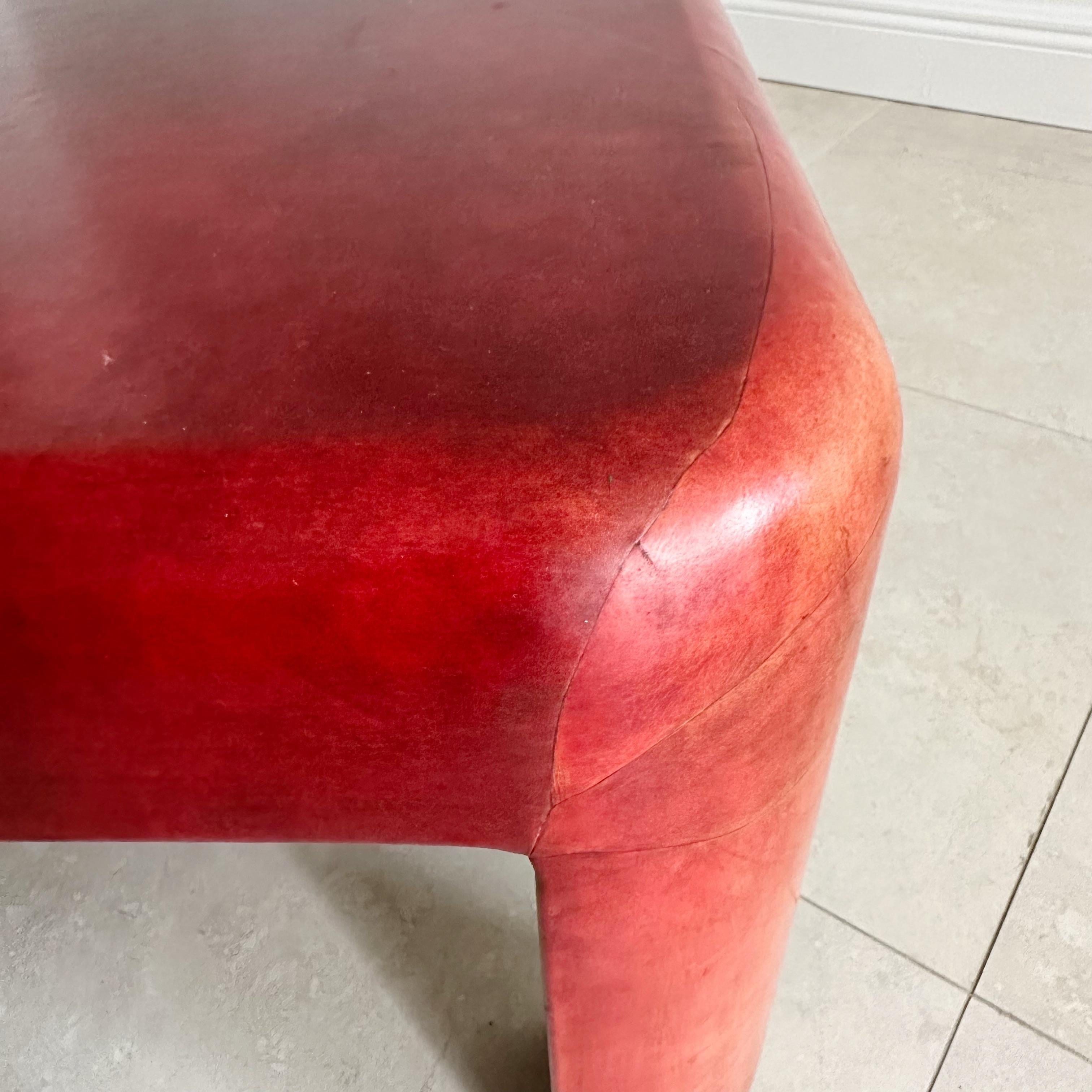 Karl Springer Red Leather Coffee Table, 1980s In Good Condition In West Palm Beach, FL