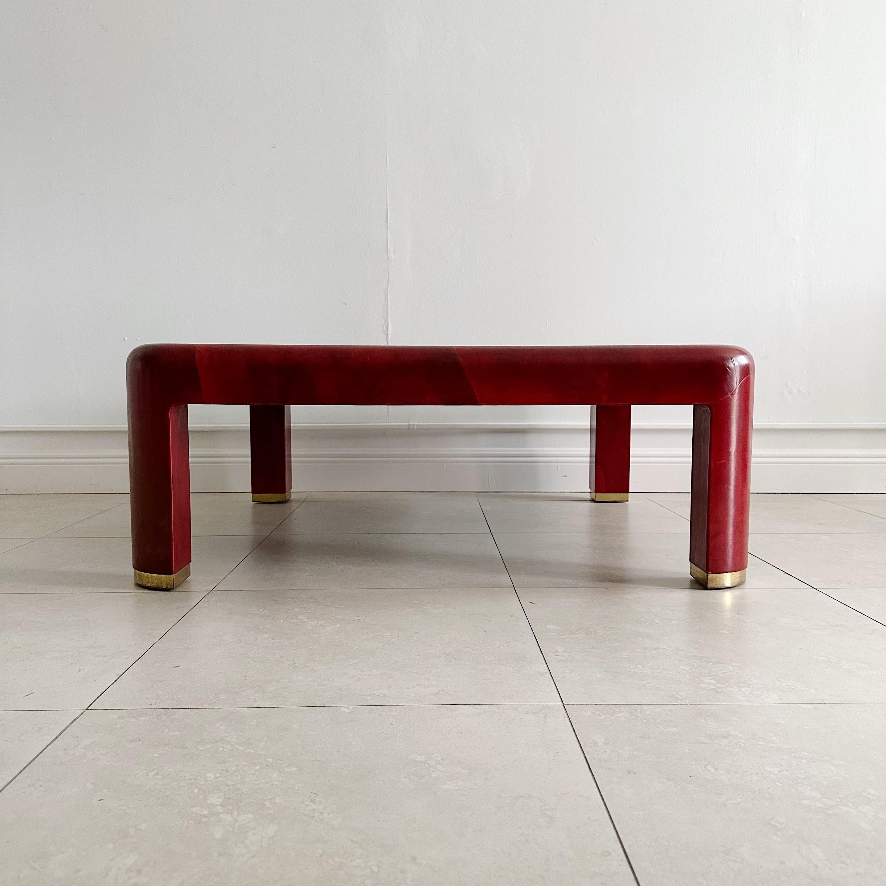 Karl Springer Red Leather Coffee Table, 1980s 1