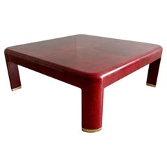 Karl Springer Red Leather Coffee Table, 1980s