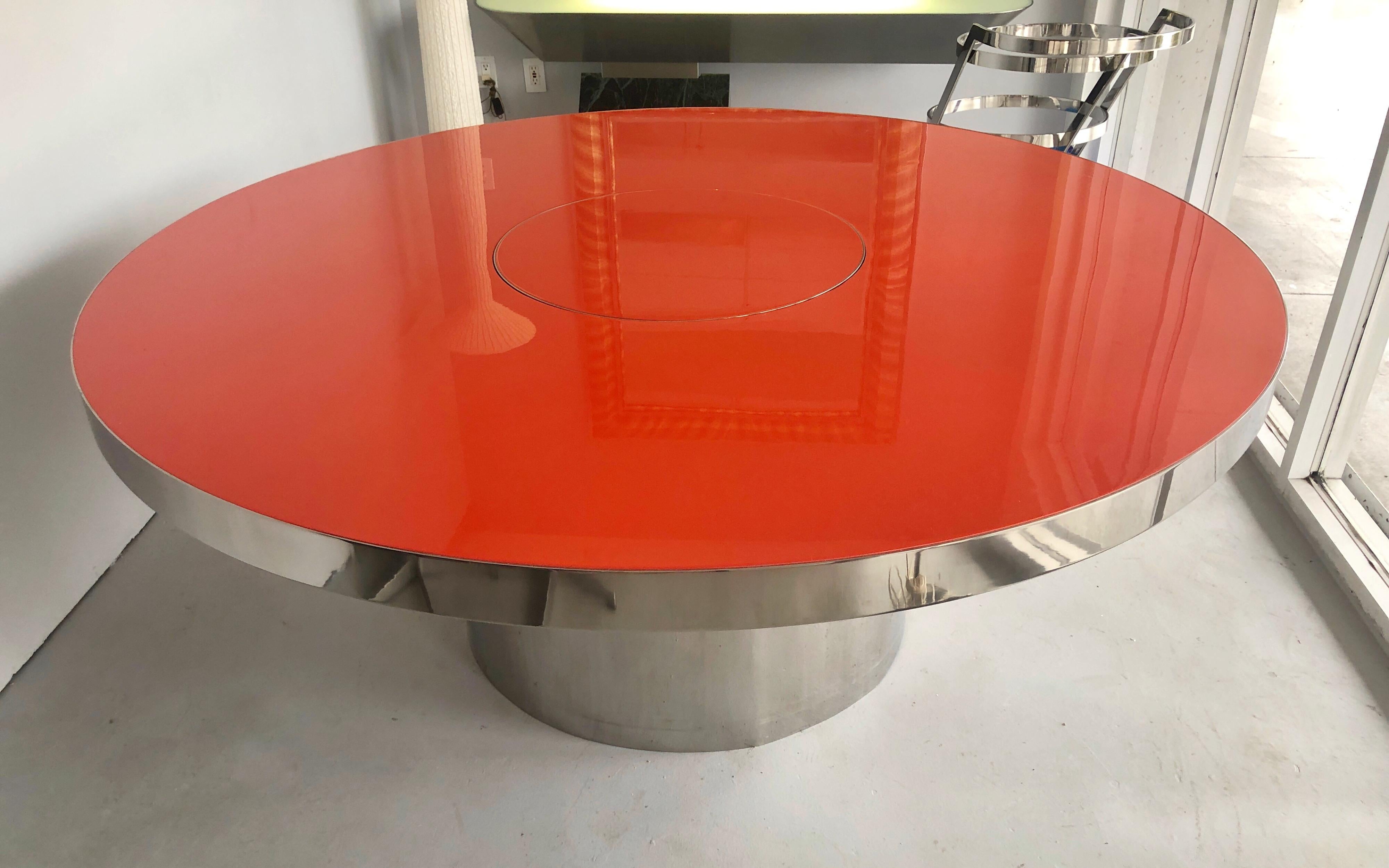 American Karl Springer Red Stainless Steel Dining Table