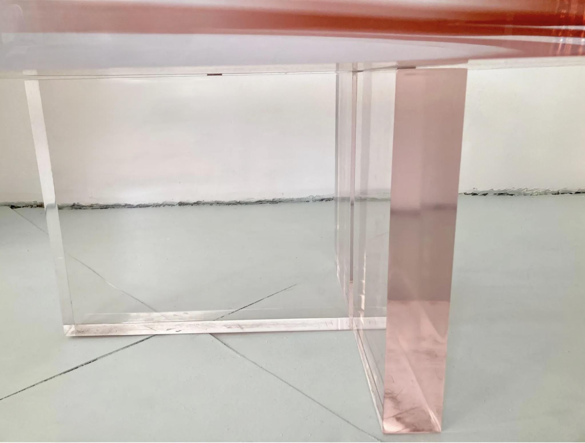 Karl Springer Rose Pink Tinted Lucite Coffee Table For Sale 7