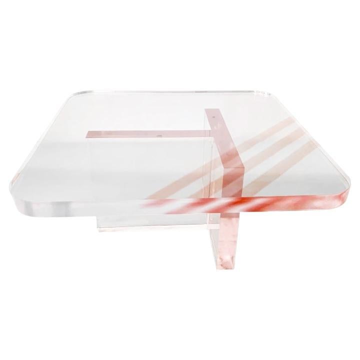 Karl Springer Rose Pink Tinted Lucite Coffee Table