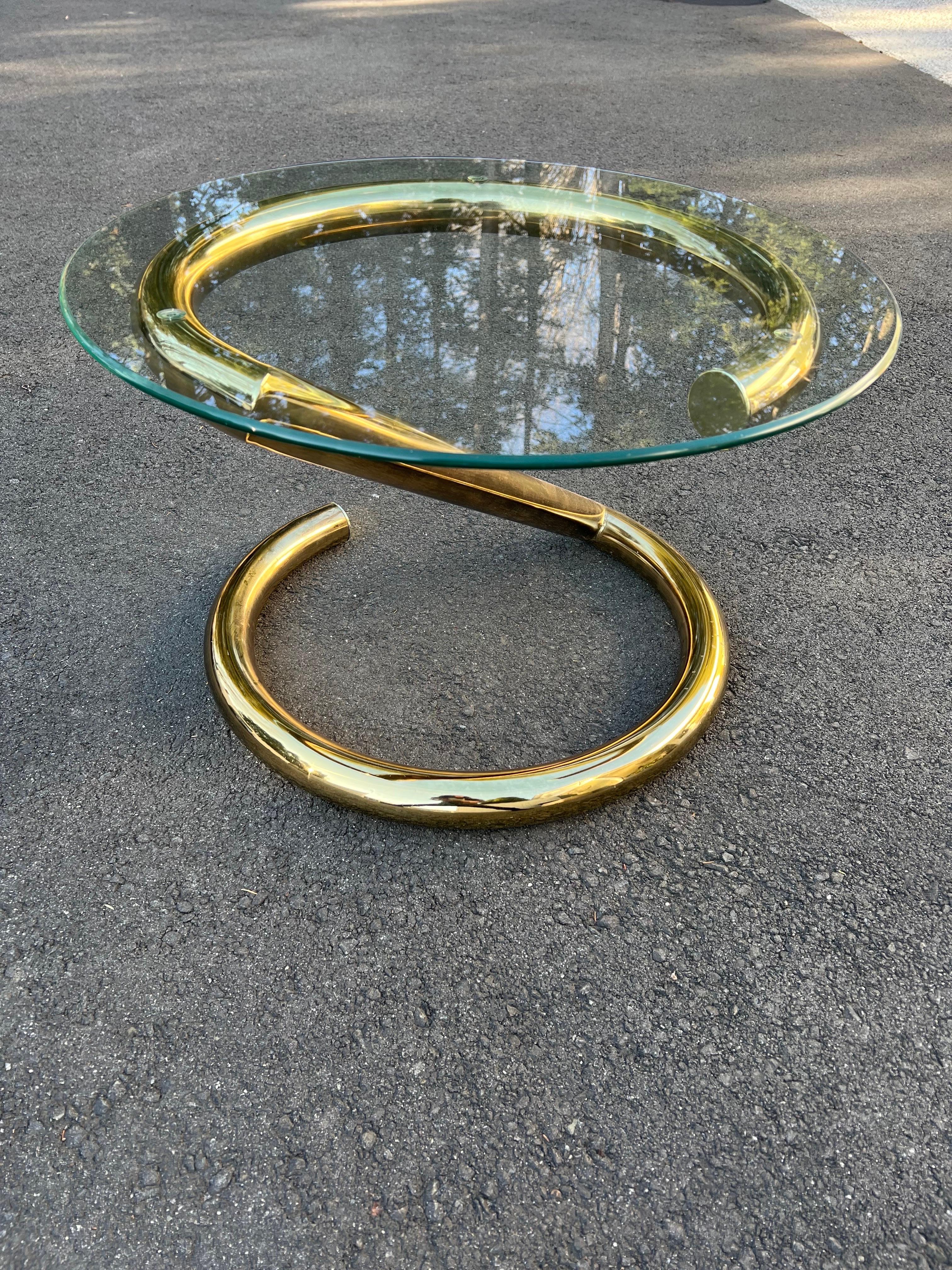 Karl Springer Style Round “Z” Table in Brass 5