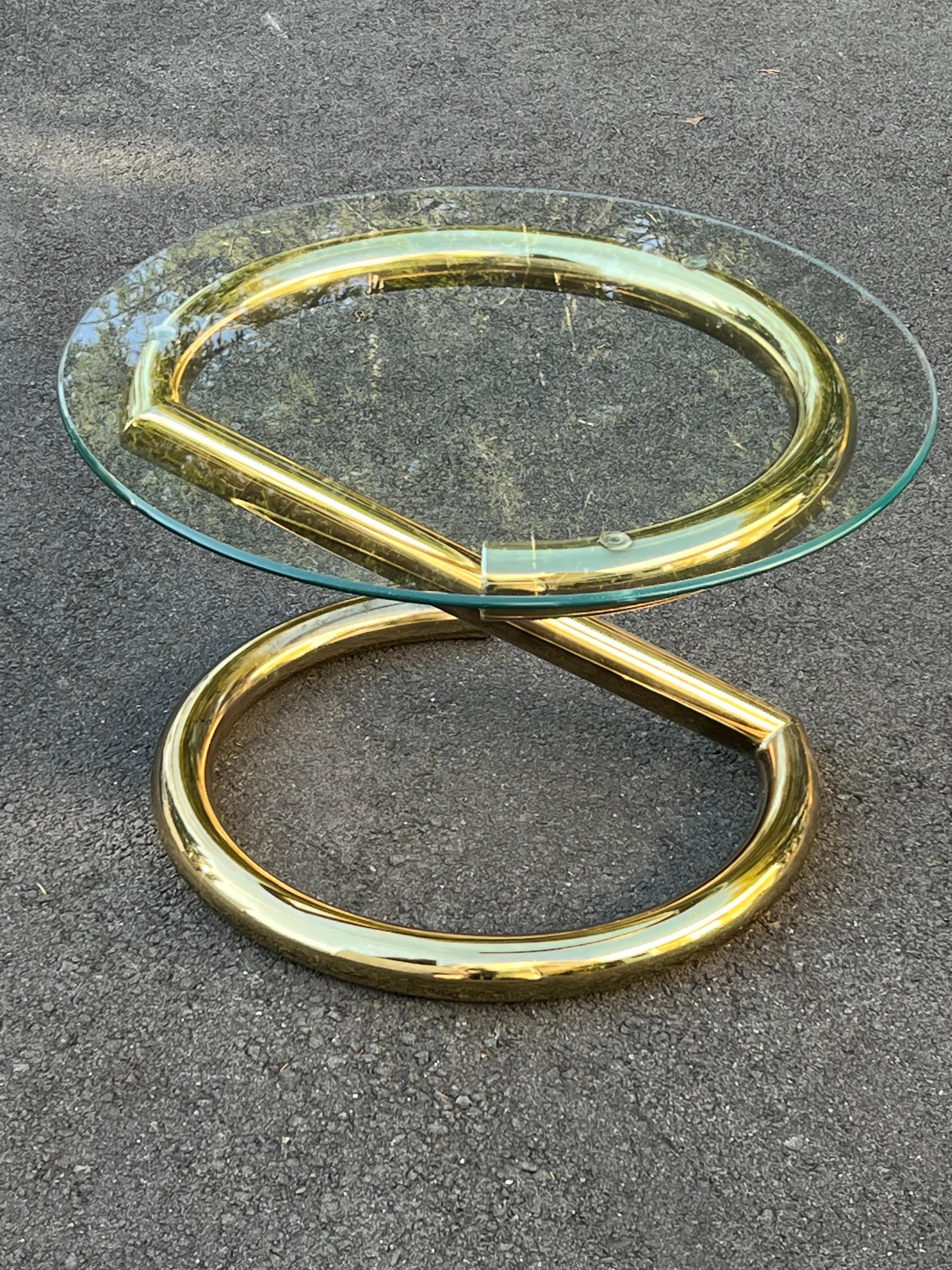 Mid-Century Modern Karl Springer Style Round “Z” Table in Brass