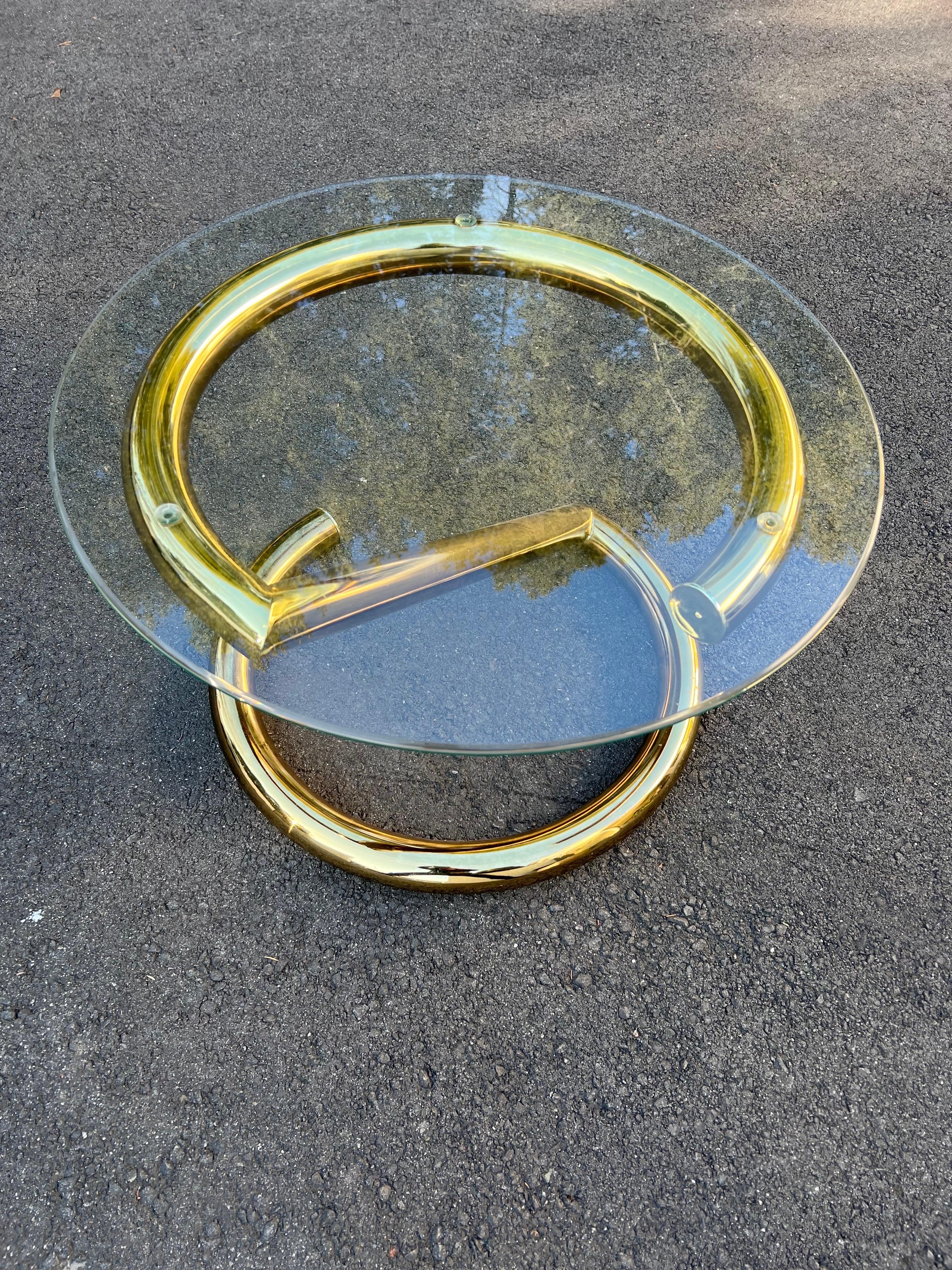 Late 20th Century Karl Springer Style Round “Z” Table in Brass