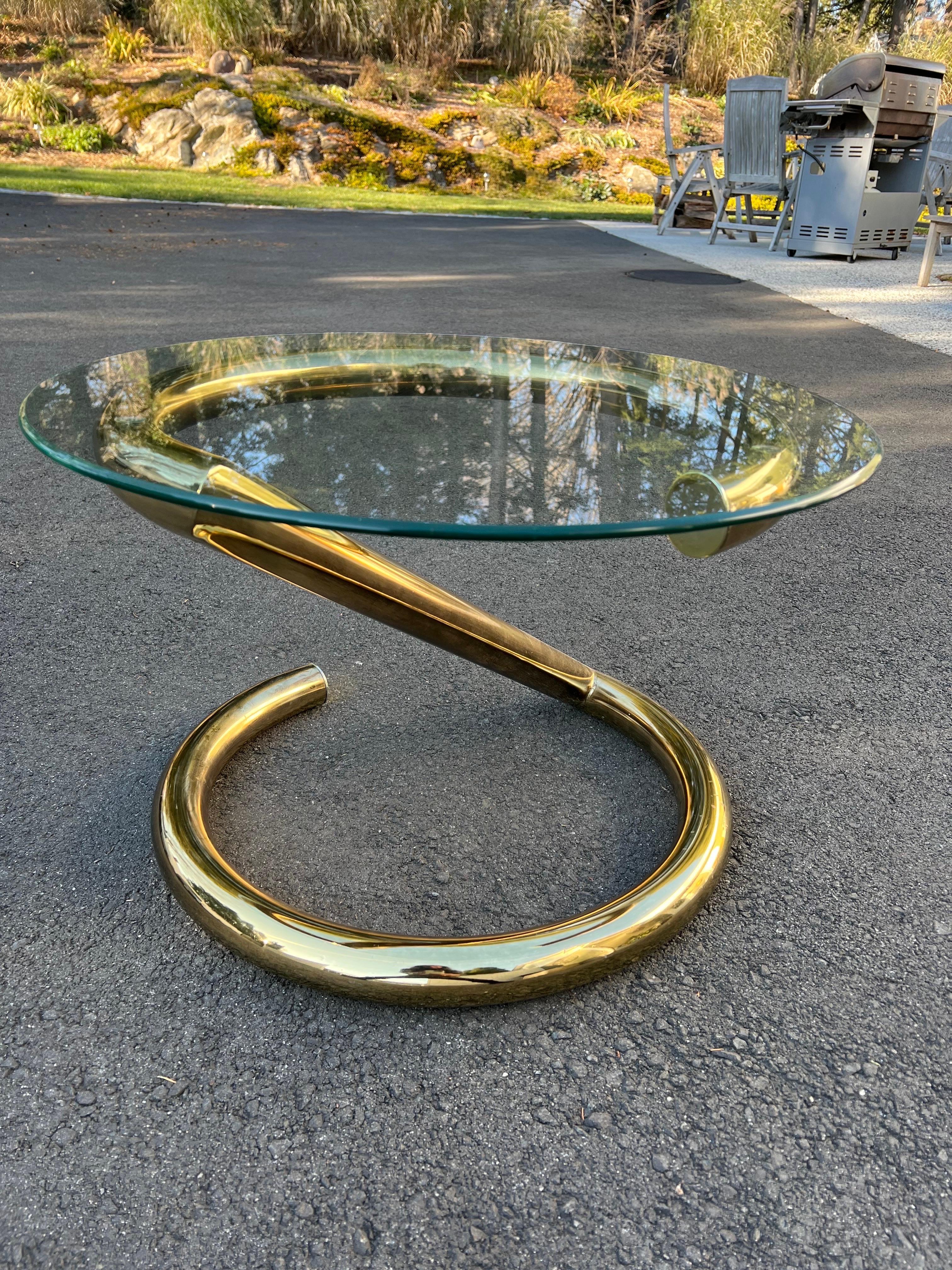 Karl Springer Style Round “Z” Table in Brass 3