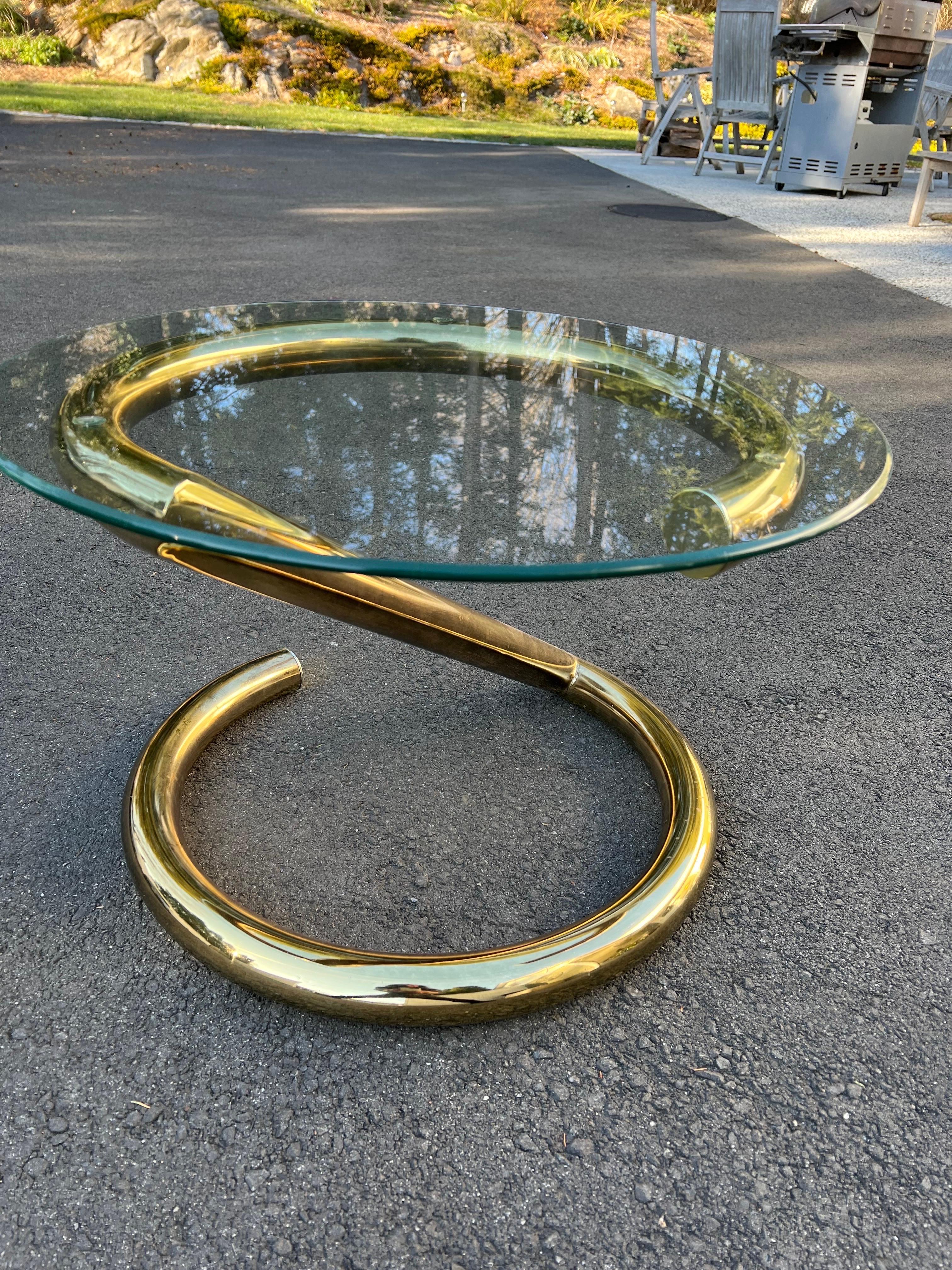 Karl Springer Style Round “Z” Table in Brass 4