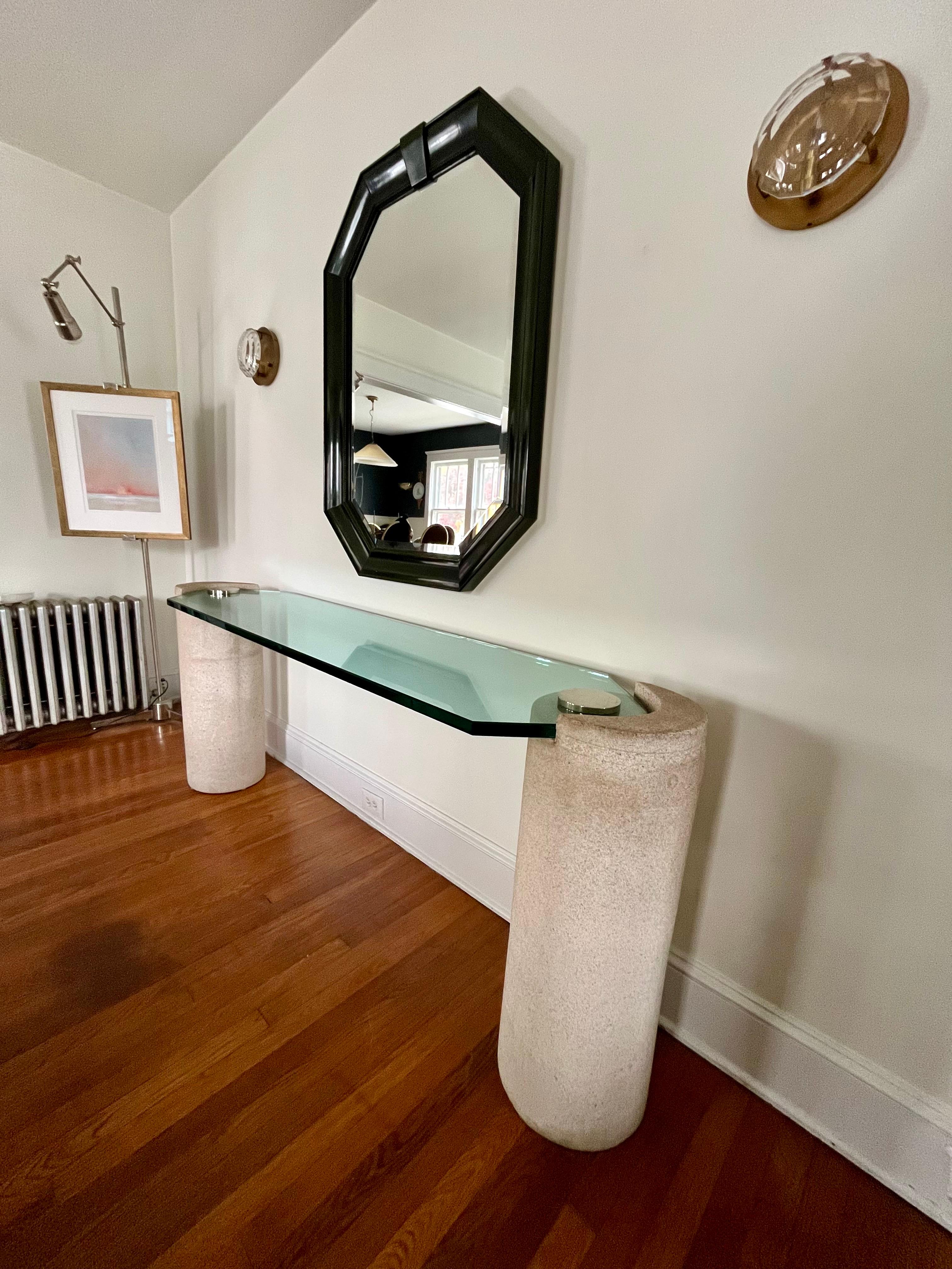 Karl Springer Sandstone Glass Console Table In Good Condition For Sale In W Allenhurst, NJ