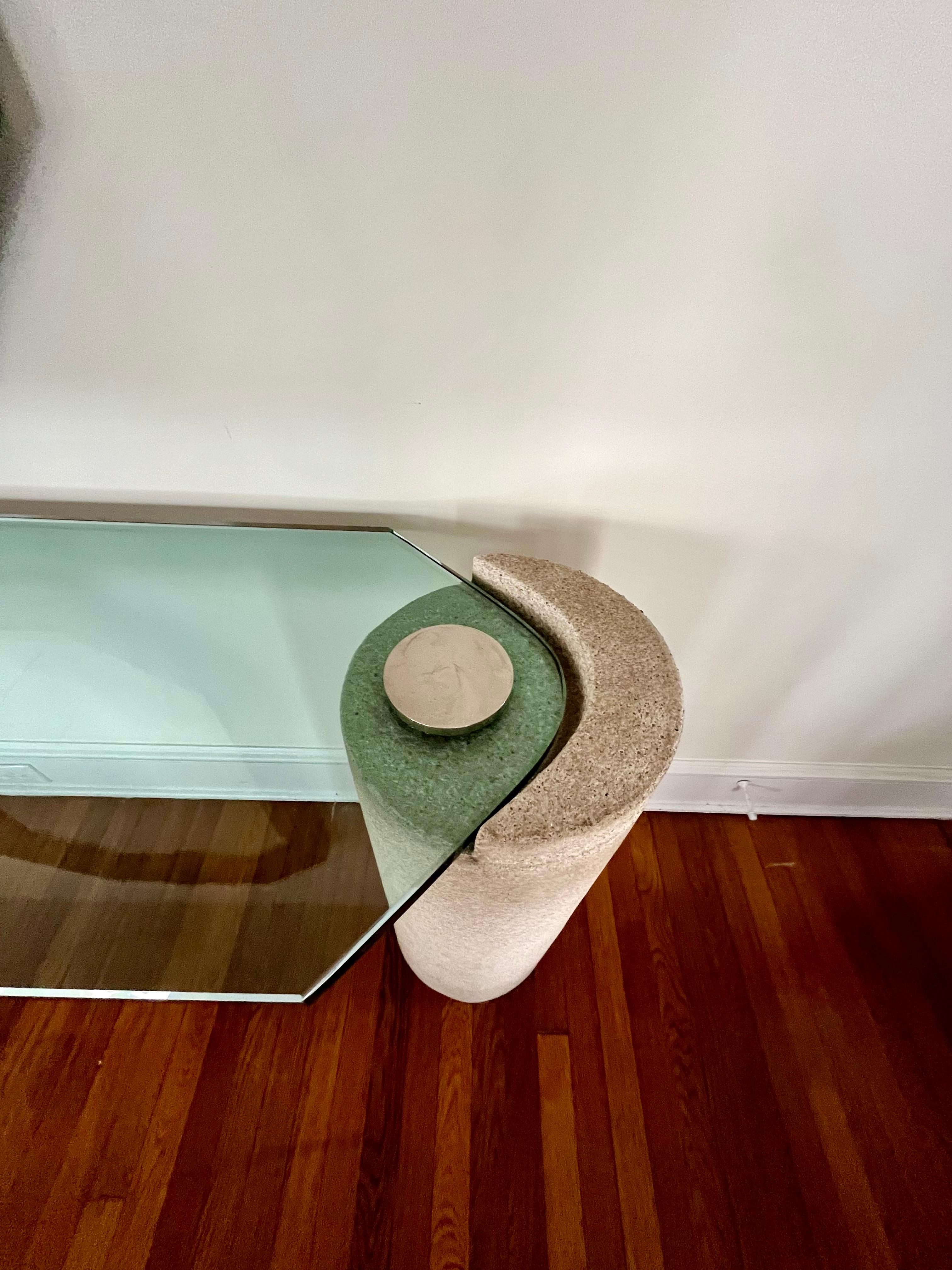 Karl Springer Sandstone Glass Console Table For Sale 1