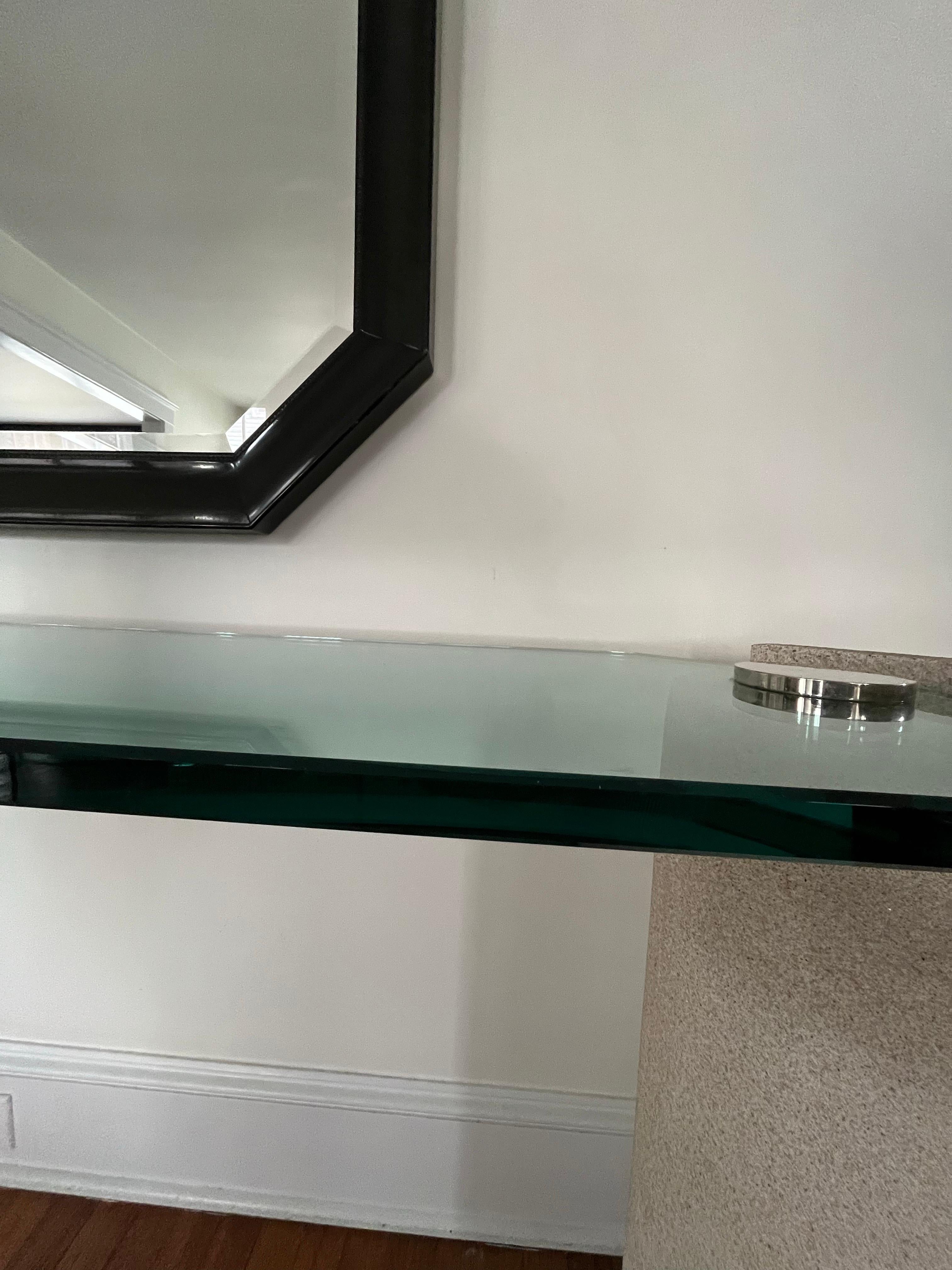 Karl Springer Sandstone Glass Console Table For Sale 2