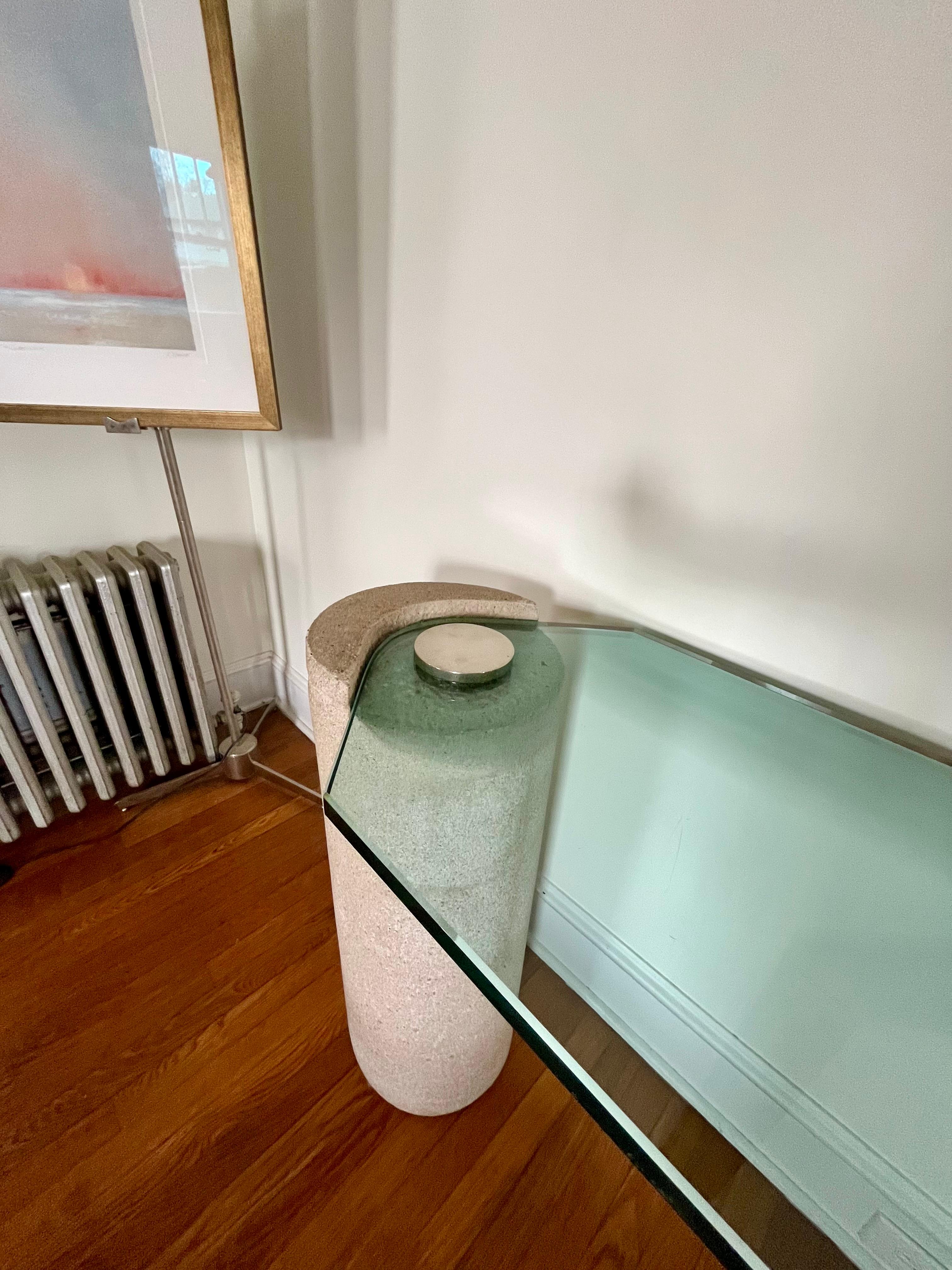 Karl Springer Sandstone Glass Console Table For Sale 3