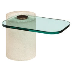 Karl Springer "Sandstone Sculpture Table" with Cantilevered Glass Top 1980s