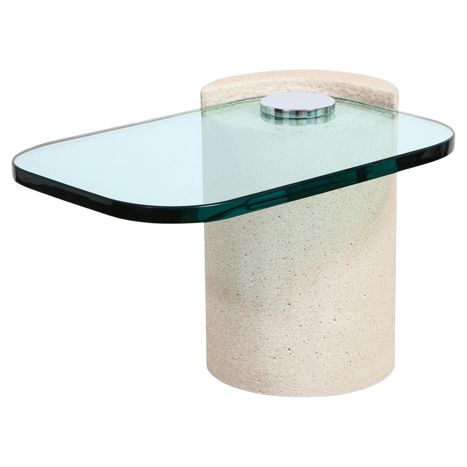 Karl Springer "Sandstone Sculpture Table" with Cantilevered Glass Top 1980s