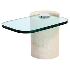 Karl Springer "Sandstone Sculpture Table" with Cantilevered Glass Top 1980s