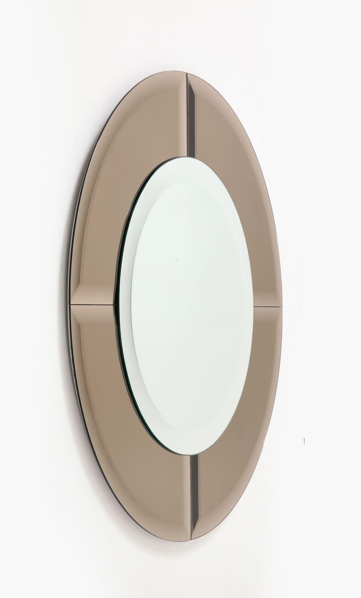 Mid-Century Modern Karl Springer Two-toned Saturn Round Mirror For Sale