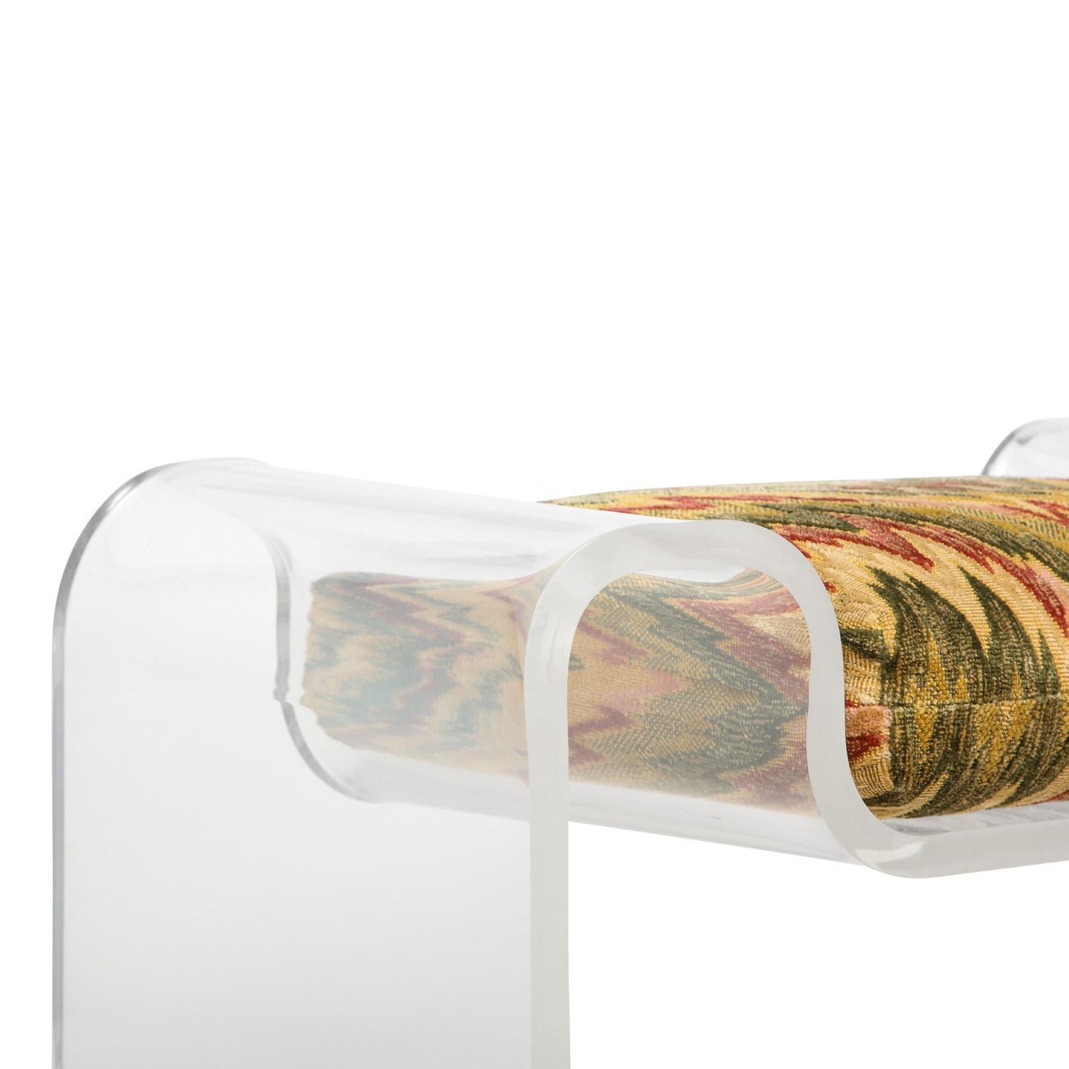 American Karl Springer Sculptural Molded Lucite Bench with Seat Cushion, 1970s