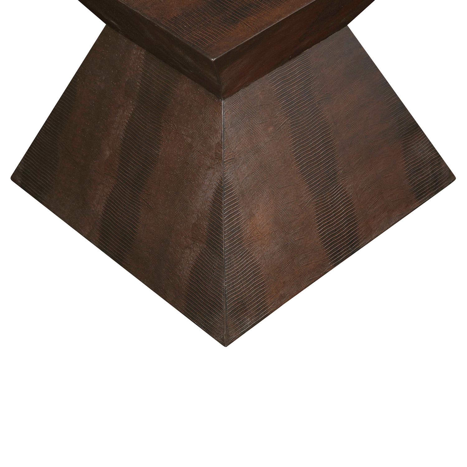 Hand-Crafted Karl Springer Sculptural Side Table in Lizard Embossed Leather, 1980s