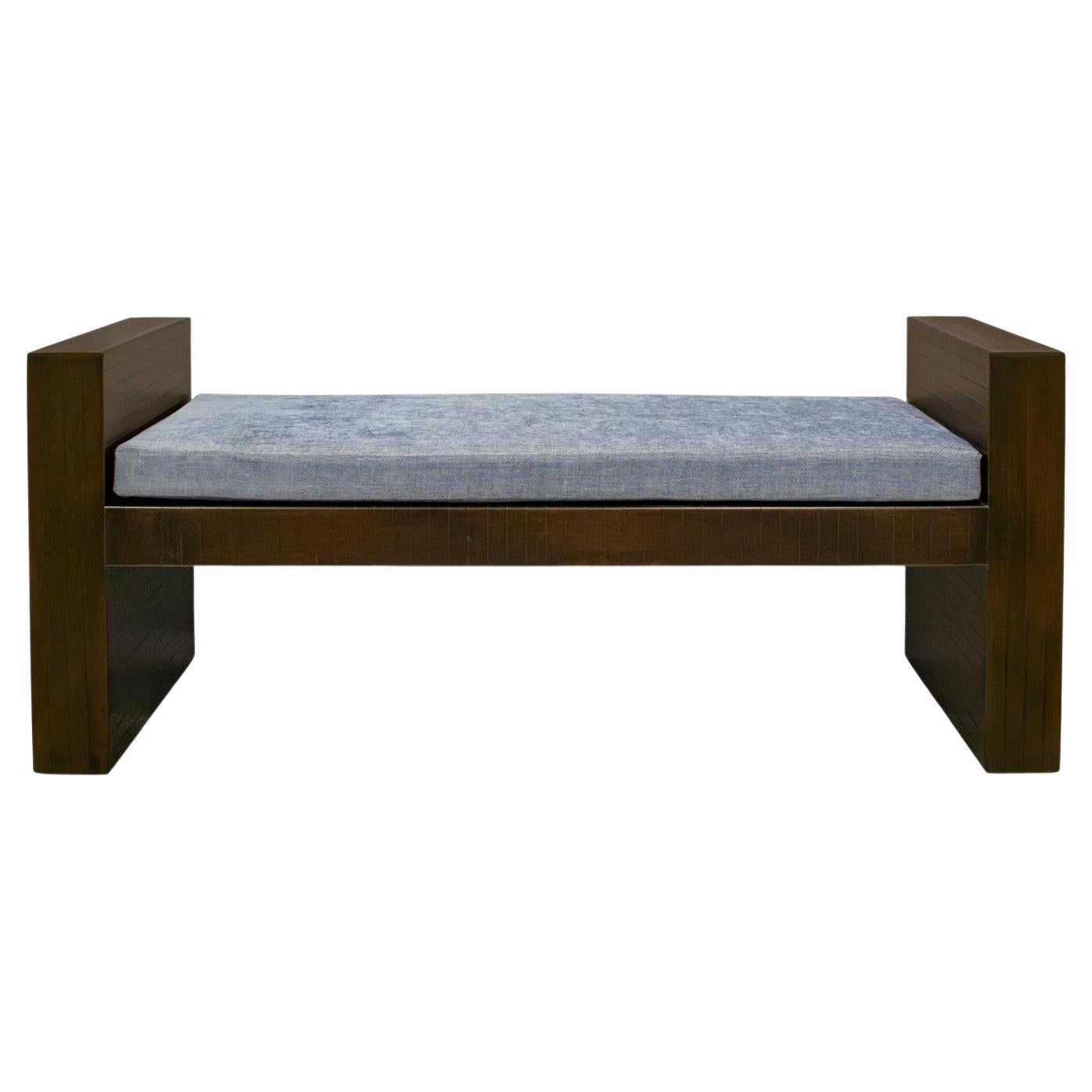 Karl Springer "Sculpture Bench" in Scored Leather 1980s