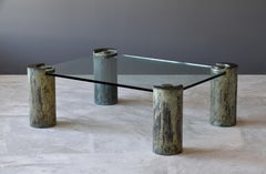 Karl Springer, "Sculpture Leg" Coffee Table, Glass, Patinated Brass, Studio