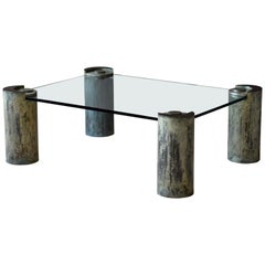 Karl Springer, "Sculpture Leg" Coffee Table, Glass, Patinated Brass, Studio