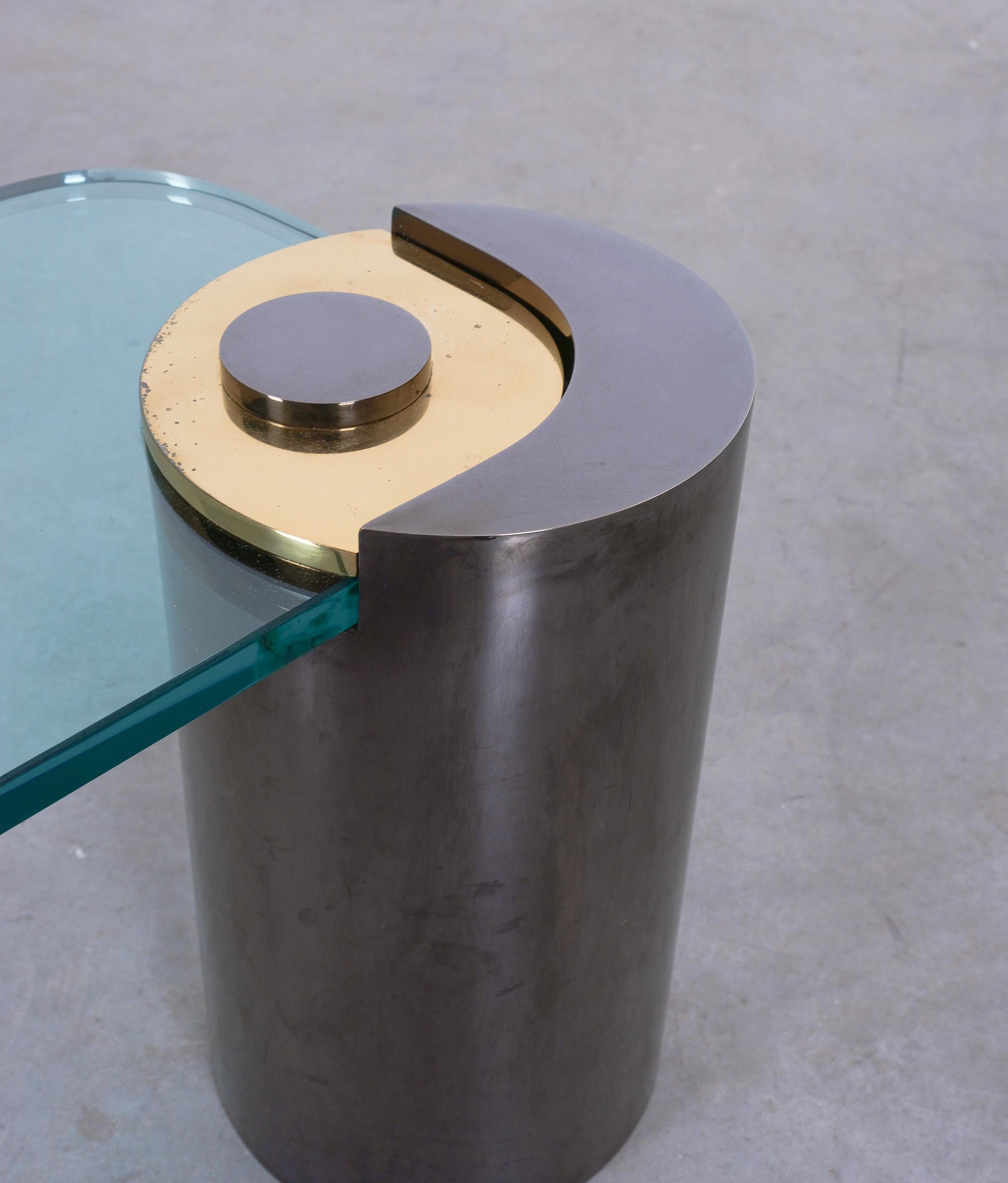 Karl Springer Sculpture Leg Side Table Polished Gunmetal Brass Glass, 1970 For Sale 4
