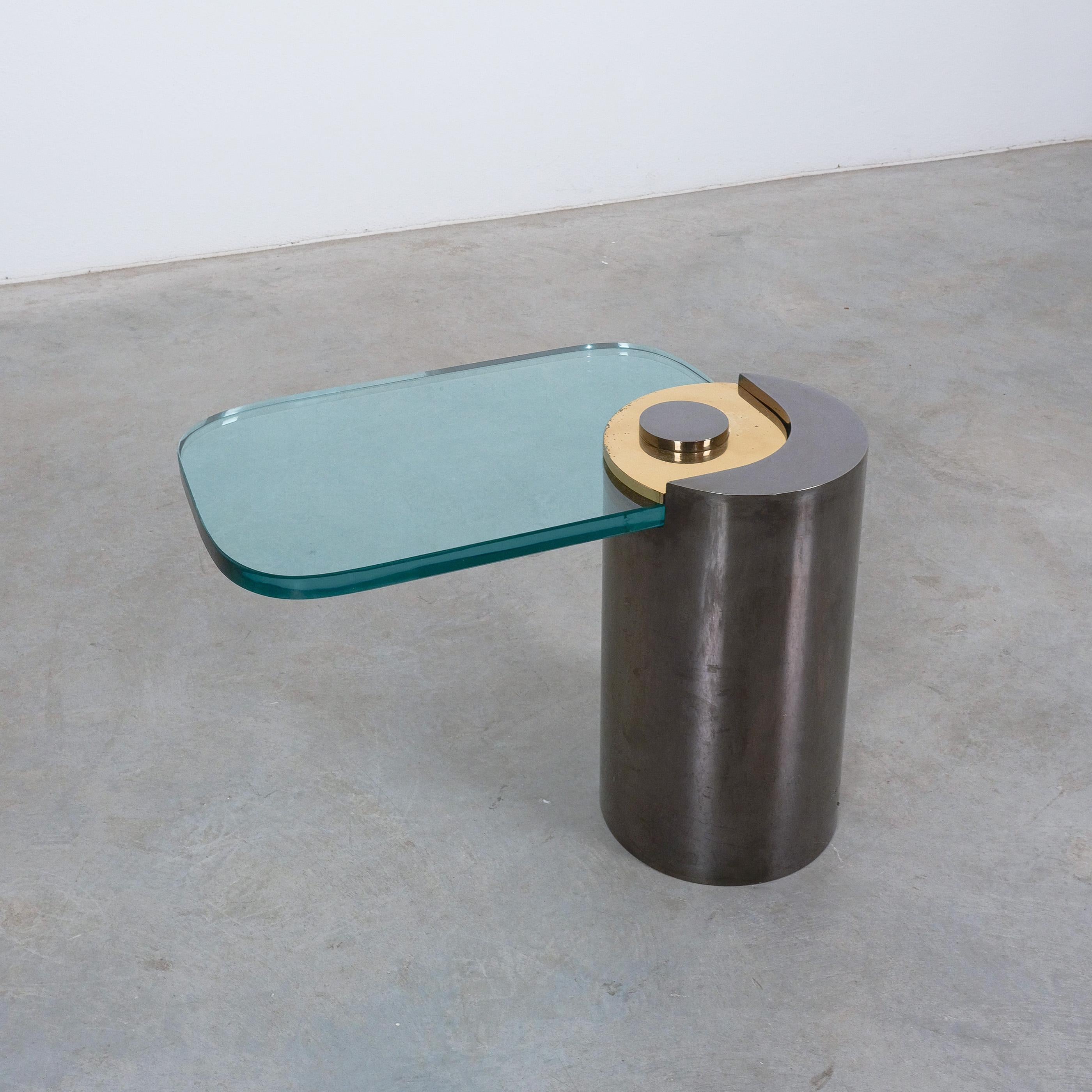 Karl Springer Sculpture Leg Side Table Polished Gunmetal Brass Glass, 1970 For Sale 7