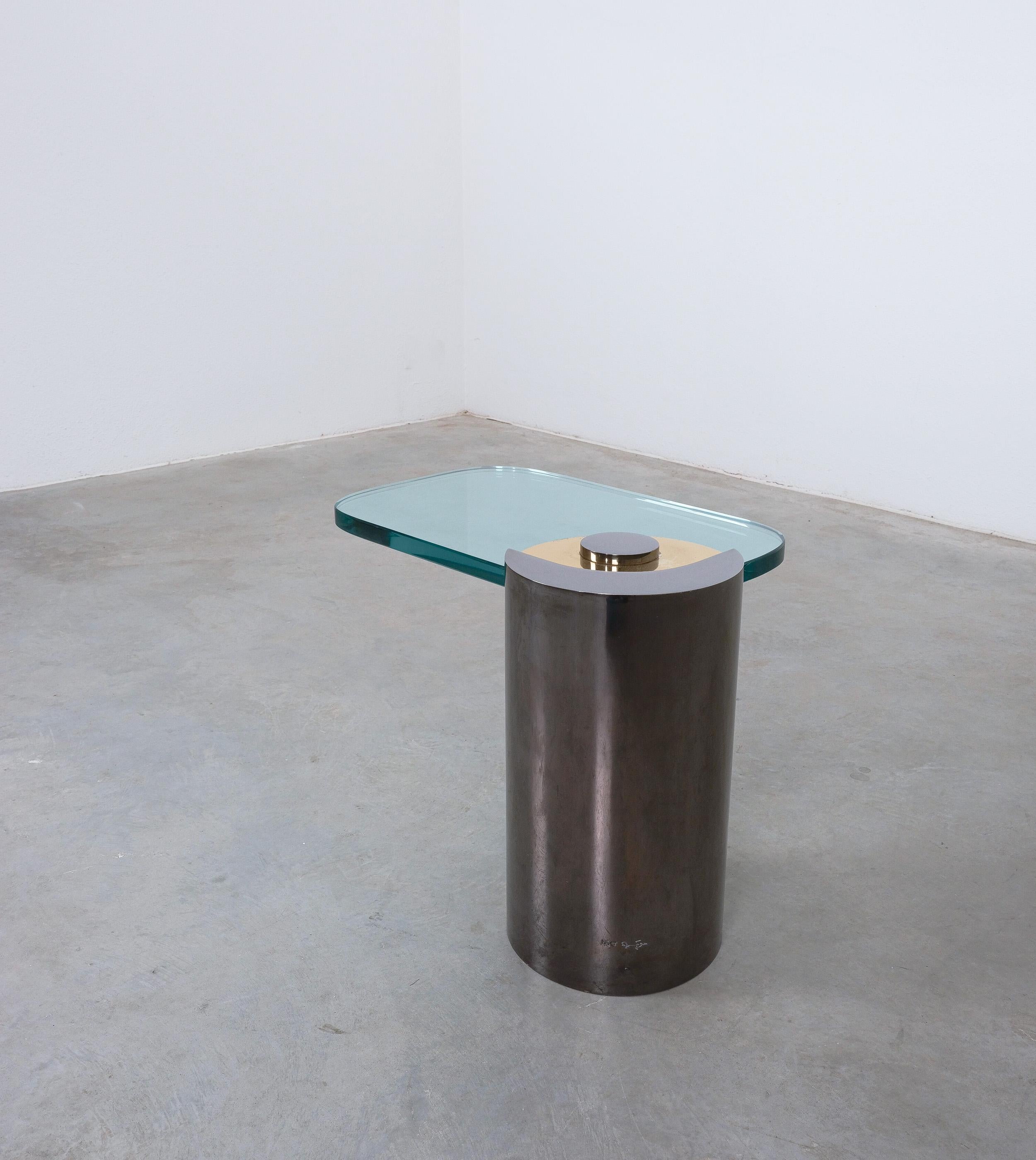 Karl Springer Sculpture Leg Side Table Polished Gunmetal Brass Glass, 1970 For Sale 8