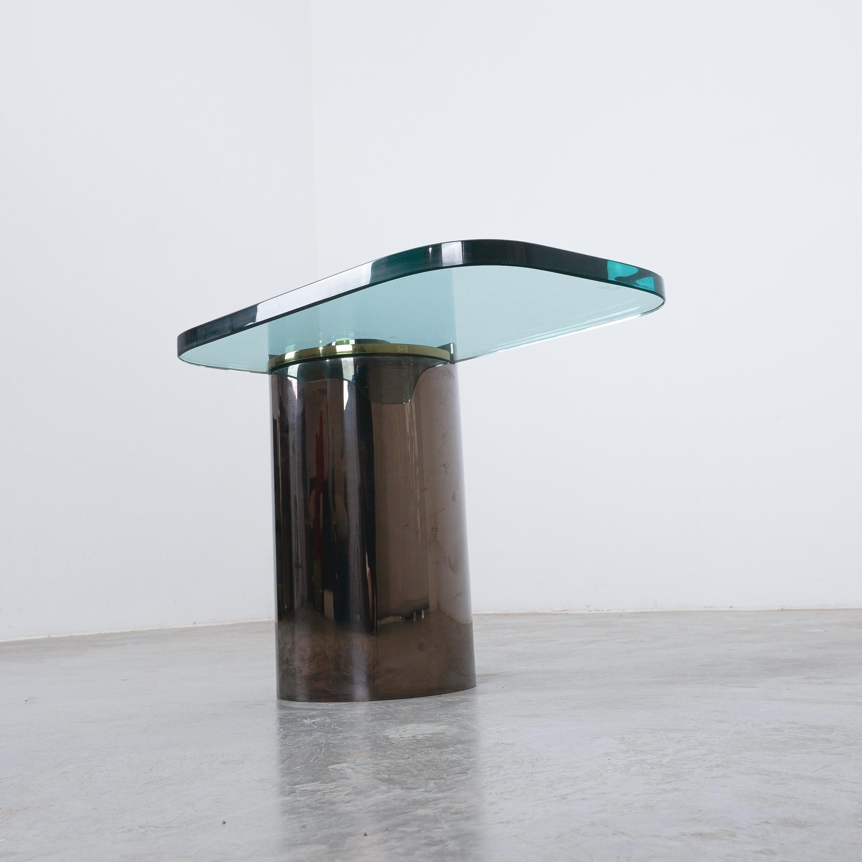 Karl Springer Sculpture Leg Side Table Polished Gunmetal Brass Glass, 1970 For Sale 9