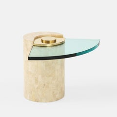 Karl Springer "Sculpture Leg" Table in Coral, Brass and Glass, USA, 1980s