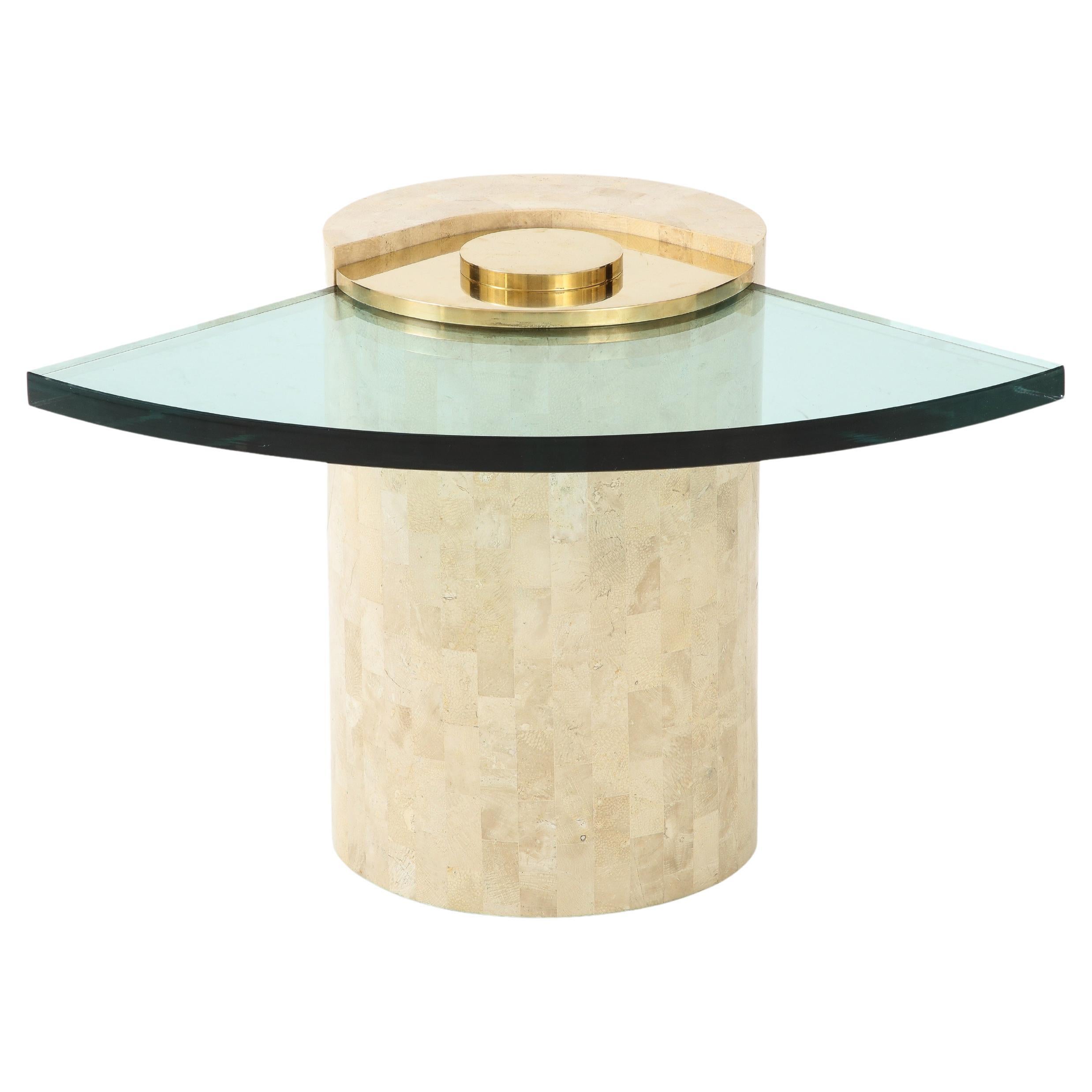 Karl Springer "Sculpture Leg" Table in Coral, Brass and Glass, USA, 1980s For Sale