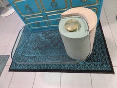 Karl Springer Sculpture Table Sandstone Cantilever 1980s Glass Brass Modern