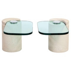 Karl Springer "Sculpture Tables" in Sandstone and Glass 1980s