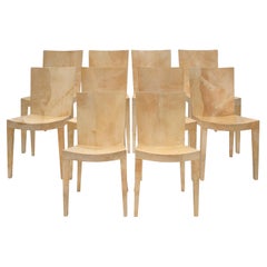 Karl Springer Ensemble de 10 superbes "chaises A.M.F." en peau de chèvre laquée 1981