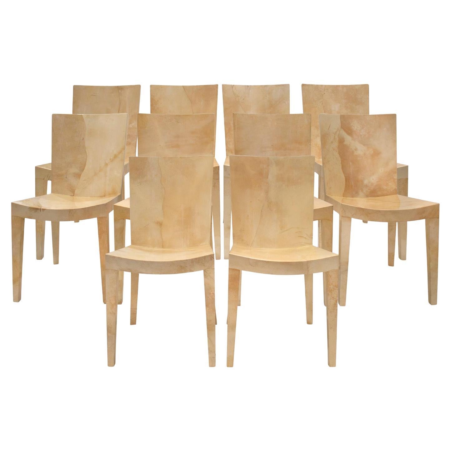Karl Springer Set of 10 Stunning "J.M.F. Chairs" In Lacquered Goatskin 1981
