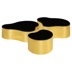 Karl Springer Set of 3 "Free Form Coffee Tables" in Polished Brass, 1980s