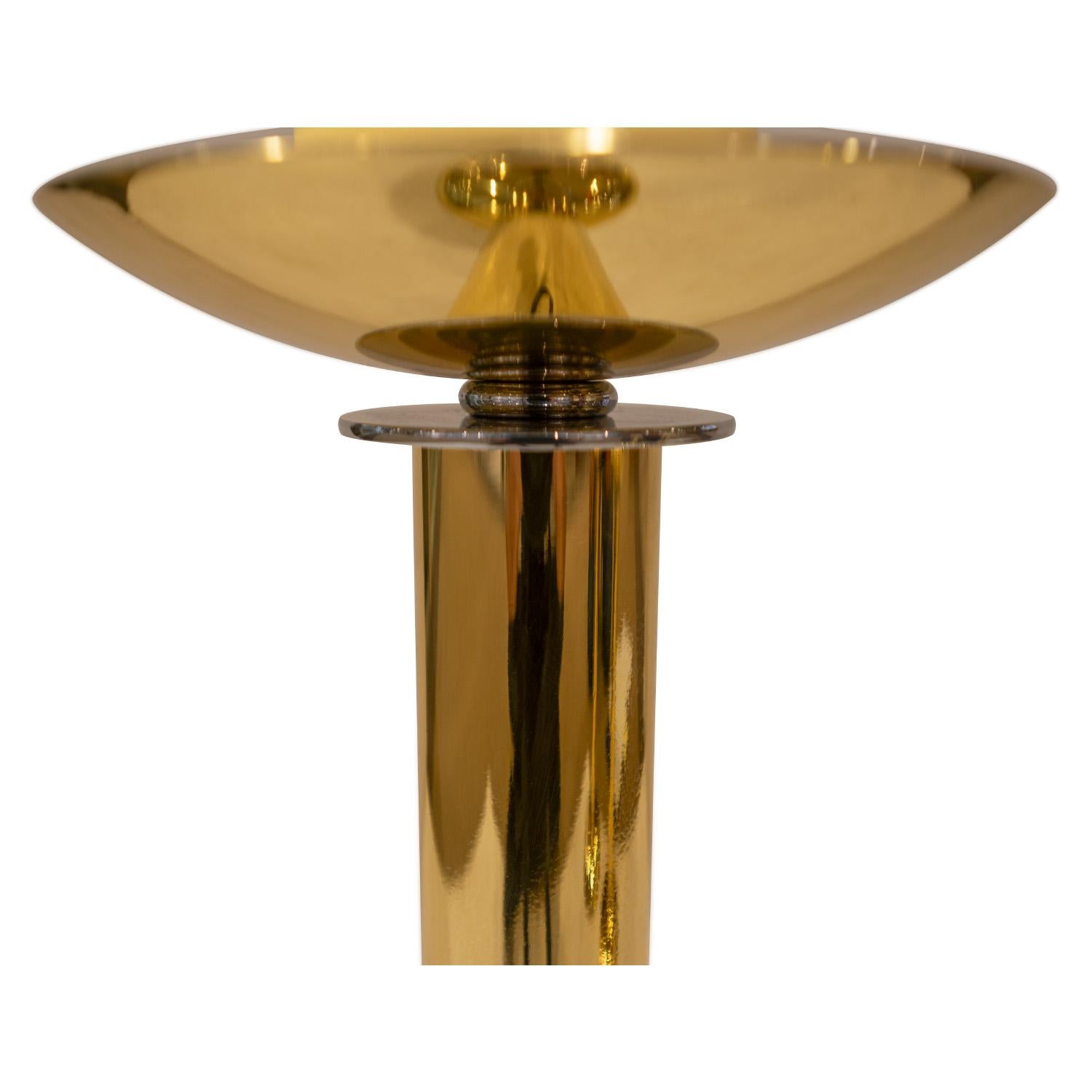 Fatto a mano Karl Springer Set di 3 portacandele iconici in ottone e cromo 1984 in vendita